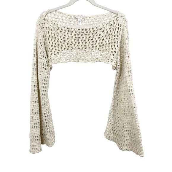 Free People Hayley Crochet Bolero Cream White Open Knit Boho - Size M/L - Picture 1 of 5